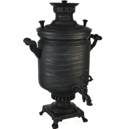 Самовар антикварный на дровах 8 литра формы «Банка», Кольчугино, золотые нити в патине