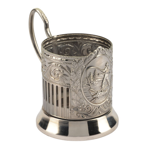 Подстаканник никелированный с чернью «Рыбак»