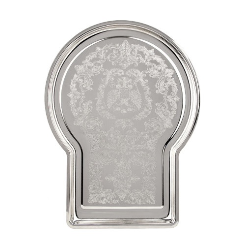 Поднос для самовара формы «Замочная скважина» с гравировкой, серебристый