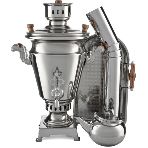 Самовар на дровах из нержавейки 5 литров формы «Рюмка» в наборе из 4 предметов ( труба в подарок)