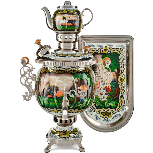 Самовар комбинированный с художественной росписью «Вещий Олег» 4,5 литра формы «Шар» в наборе