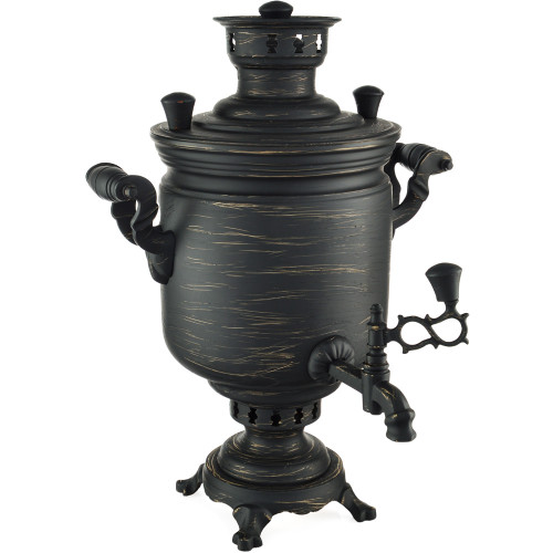 Самовар комбинированный 5 литров формы «Банка» золотые нити в патине, литьё, категория «Эксклюзив» 