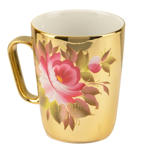 Чашка с художественной росписью «Пионы на золотом»