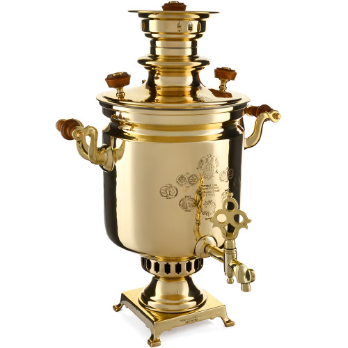 Самовар антикварный на дровах 6 литров формы «Банка» Н.И. Баташева с медалями, золотой