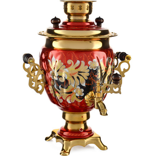 Самовар электрический 3 литра с автоотключением, худ. росписью «Кудрина красная»  формы «Жёлудь»