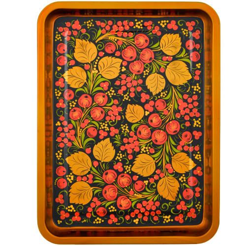 Поднос для самовара прямоугольный с художественной росписью «Хохлома с яблочками»