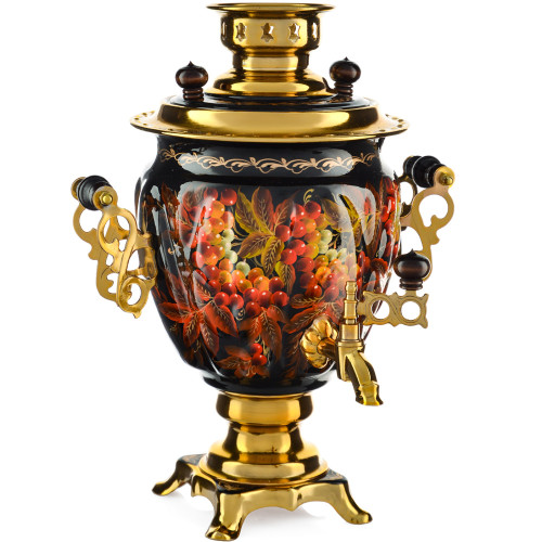 Самовар электрический 3 литра с художественной росписью «Осенний виноград в золоте» формы «Жёлудь»