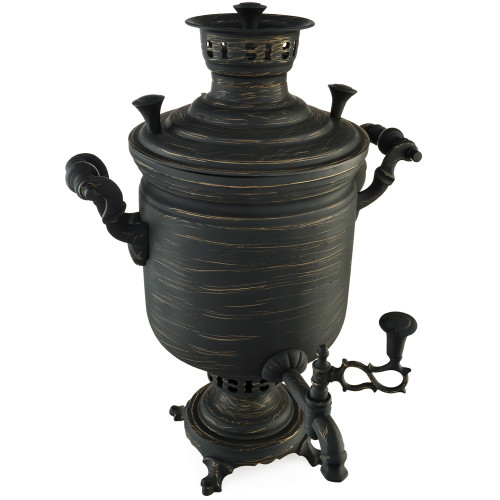 Самовар на дровах 5 литров формы «Банка», золотые нити в патине, литьё, категория «Эксклюзив» 