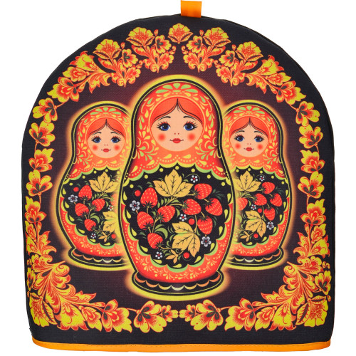 Грелка на заварочный чайник колпак «Матрёшки с клубникой»