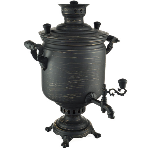 Самовар комбинированный 7 литров формы «Банка» литьё,  золотые нити в патине, категория «Эксклюзив»