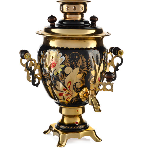 Самовар электрический 3 литра с автоотключением,  худ. росписью «Кудрина чёрная» формы «Жёлудь»