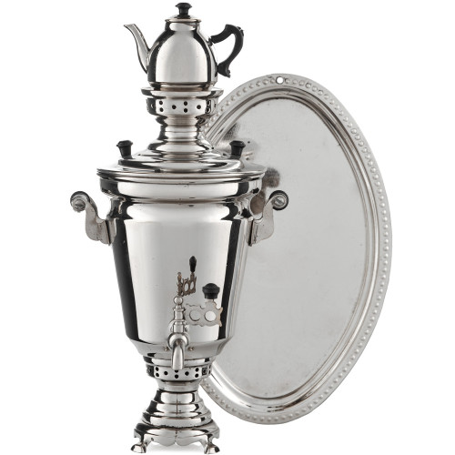 Самовар сувенирный «Рюмка гладкая» с тарелочкой и подносом, серебристый