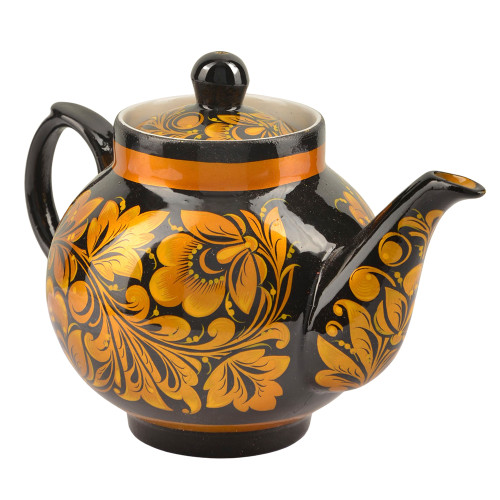 Чайник заварочный для самовара с художественной росписью «Кудрина золото на чёрном»