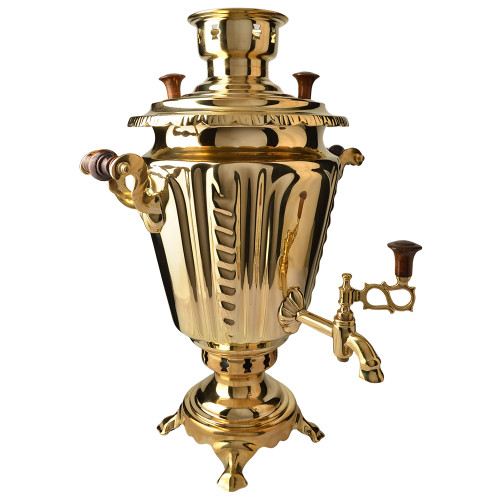 Самовар на дровах 5 литров формы «Рюмка с косичкой», золотой, категория «Люкс»