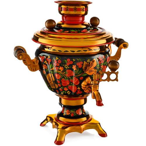 Самовар электрический 2 литра с художественной росписью «Хохлома с ягодами в зелени» формы «Чаша»