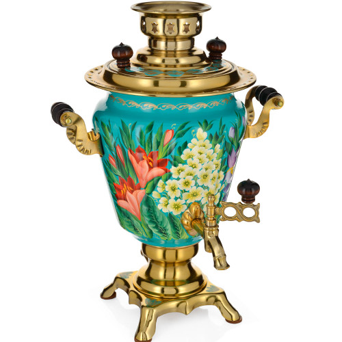 Самовар электрический 3 литра с художественной росписью «Весенние цветы в золоте» формы «Рюмка» 