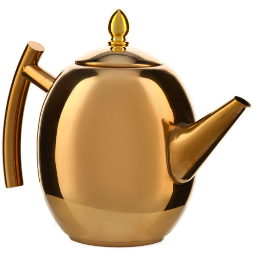 Чайник заварочный 1 литр овальный, нержавеющая сталь, золотой