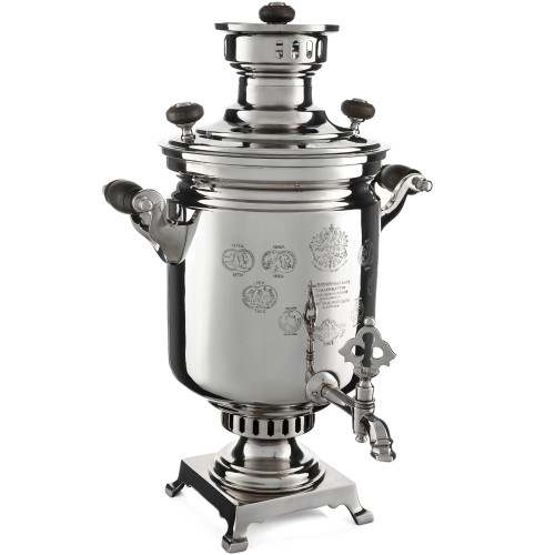 Самовар антикварный на дровах 5 литров формы «Банка» Баташева с медалями, серебристый