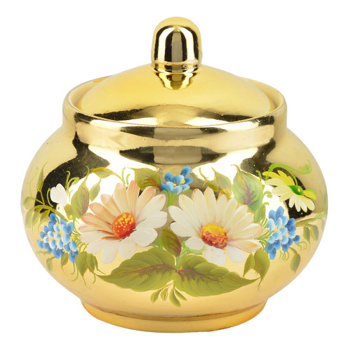 Сахарница с художественной росписью «Ромашки на золотом» 