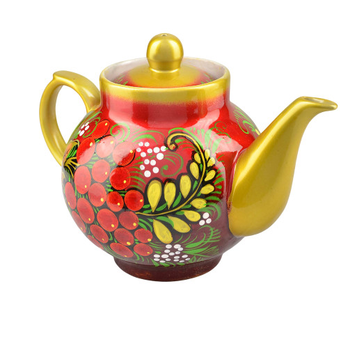 Чайник заварочный для самовара с художественной росписью «Птица в рябине»