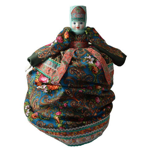 Грелка большая на заварочный чайник, кукла «Акулина», ручная работа, фарфоровые лицо и руки
