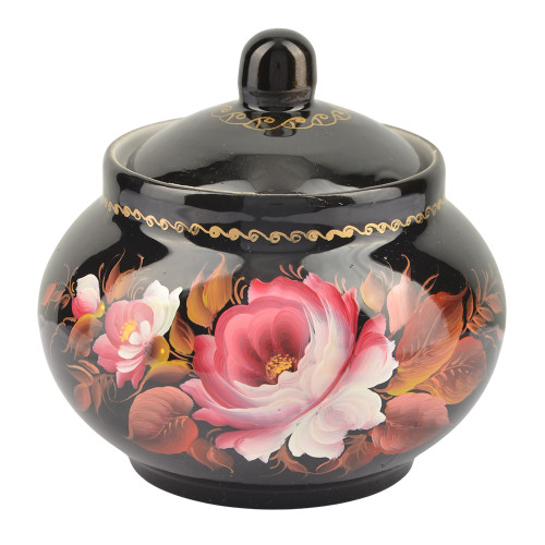 Сахарница с художественной росписью «Пионы на чёрном» 