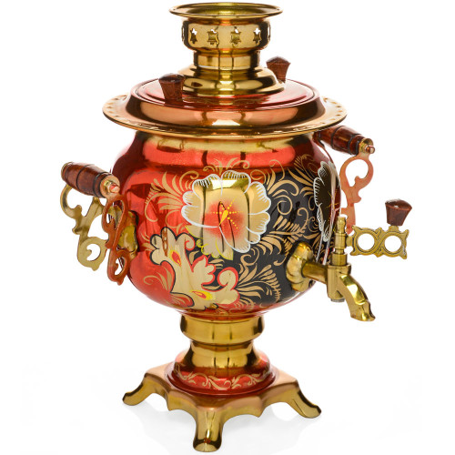 Самовар электрический 3 литра с художественной росписью «Кудрина красная» формы «Овал»