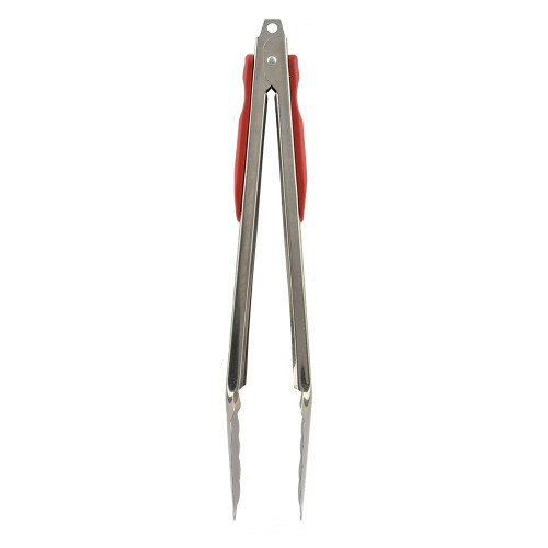 Щипцы для углей широкие на пружине с красной пластиковой ручкой, длина 330-340 мм 