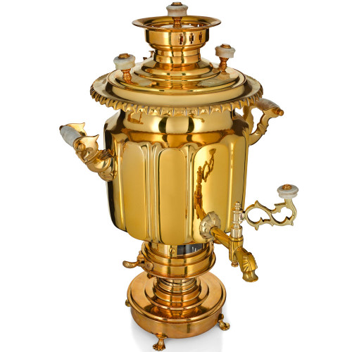 Биосамовар антикварный жаровой на спирте 5,5 литров формы «Банка гранная» Тейле, золотой 