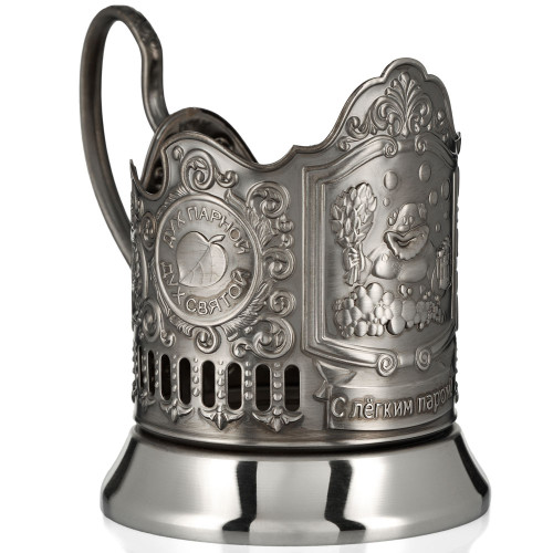 Подстаканник никелированный с чернью «Банный» 