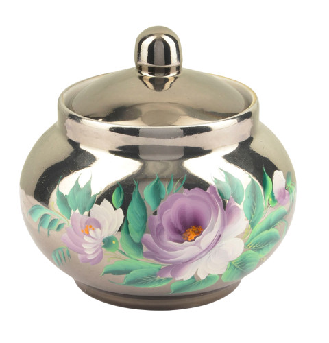 Сахарница с художественной росписью «Пионы на серебрянном» 