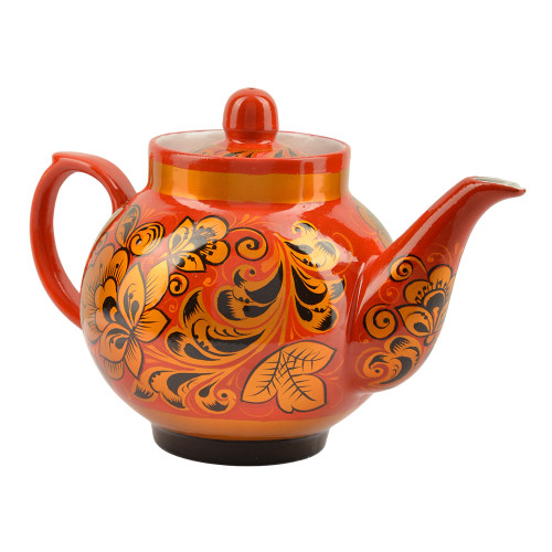 Чайник заварочный для самовара с художественной росписью «Кудрина золото на красном»