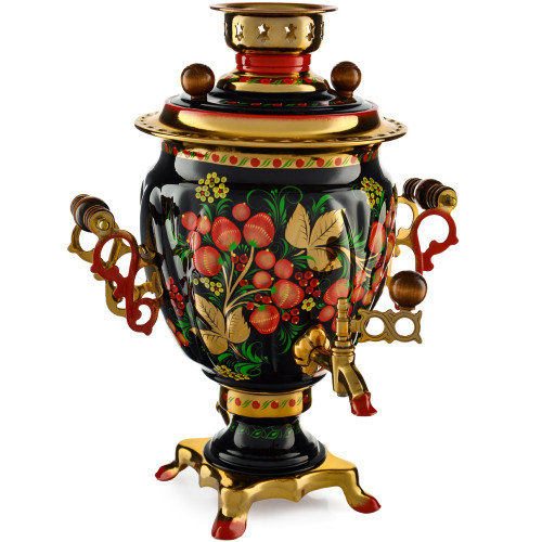 Самовар электрический 3 литра с худ. росписью «Хохлома с ягодами в зелени №2» формы «Жёлудь»