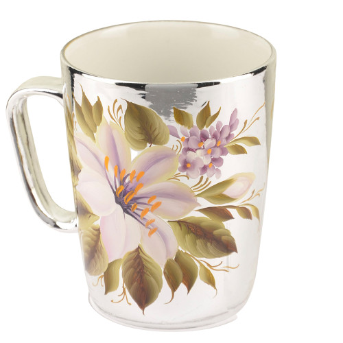 Чашка с художественной росписью «Лилии на белом в серебре»