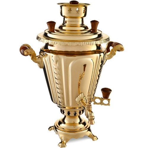 Самовар комбинированный 5 литров формы «Рюмка с косичкой», золотой, категория «Люкс»