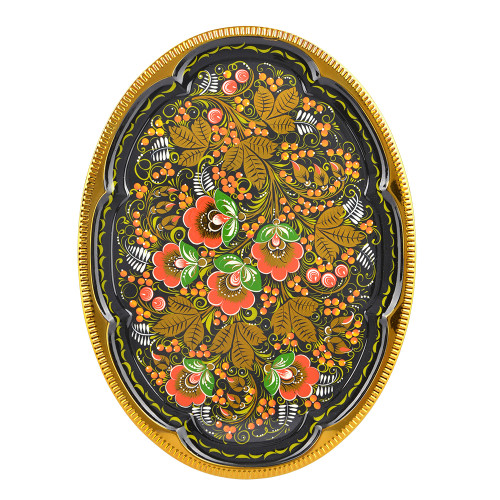 Поднос для самовара овальный с художественной росписью «Аленький цветочек»