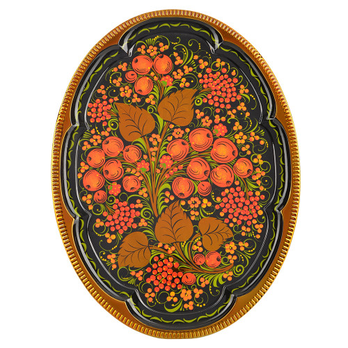 Поднос для самовара овальный с художественной росписью «Хохлома с яблочками»