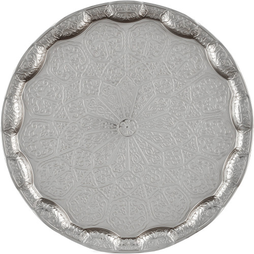 Поднос для самовара круглый, рельефный, серебристый