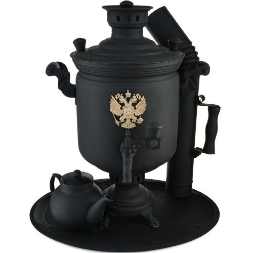 Самовар комбинированный 7 литров формы «Банка с гербом РФ» в наборе из 4 предметов, «Графит»