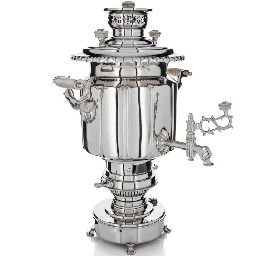 Самовар антикварный жаровой на спирте 7 литра формы «Фонарь» Б.Г. Тейле, серебристый 