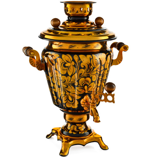 Самовар электрический 3 л с художественной росписью «Кудрина золото на чёрном» формы «Рюмка»