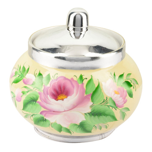 Сахарница с художественной росписью «Пионы на светлом в серебре» 