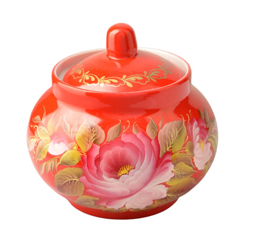 Сахарница с художественной росписью «Пионы на красном» 