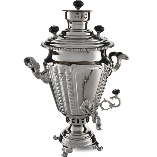 Самовар антикварный на дровах 5 литров формы «Рюмка гранная» Баташева, серебристый