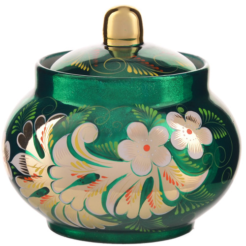 Сахарница с художественной росписью «Кудрина зелёная»