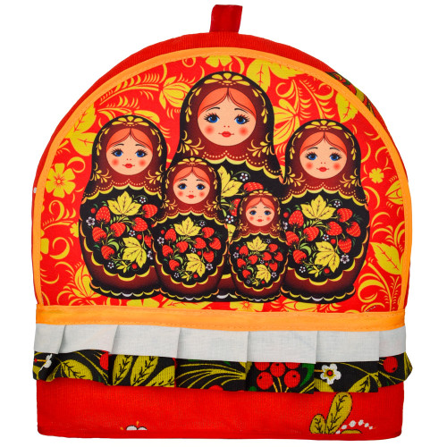 Грелка на заварочный чайник колпак «Матрёшки хохлома»