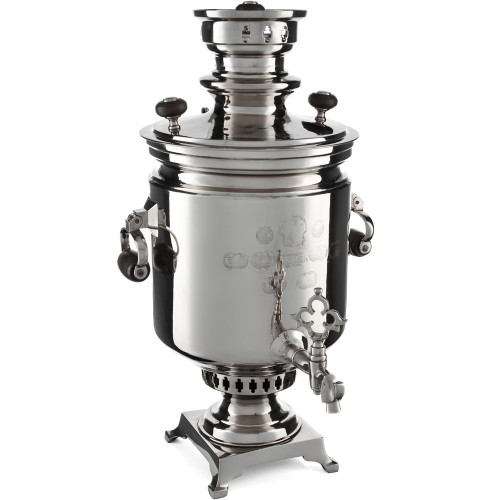 Самовар антикварный комбинированный 5,5 литров формы «Банка» Шемариных с медалями, серебристый