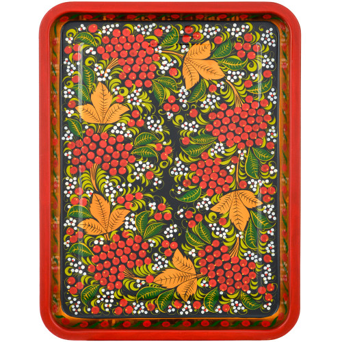Поднос для самовара прямоугольный с художественной росписью «Рябина в зелени»