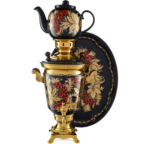 Самовар электрический 4 литра художественной росписью «Хохлома гроздья ягод» формы «Рюмка» в наборе