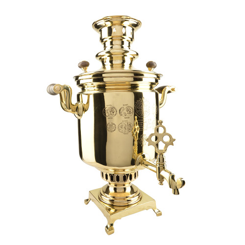 Самовар антикварный на дровах 5 литров формы «Банка» Баташева с медалями, золотой